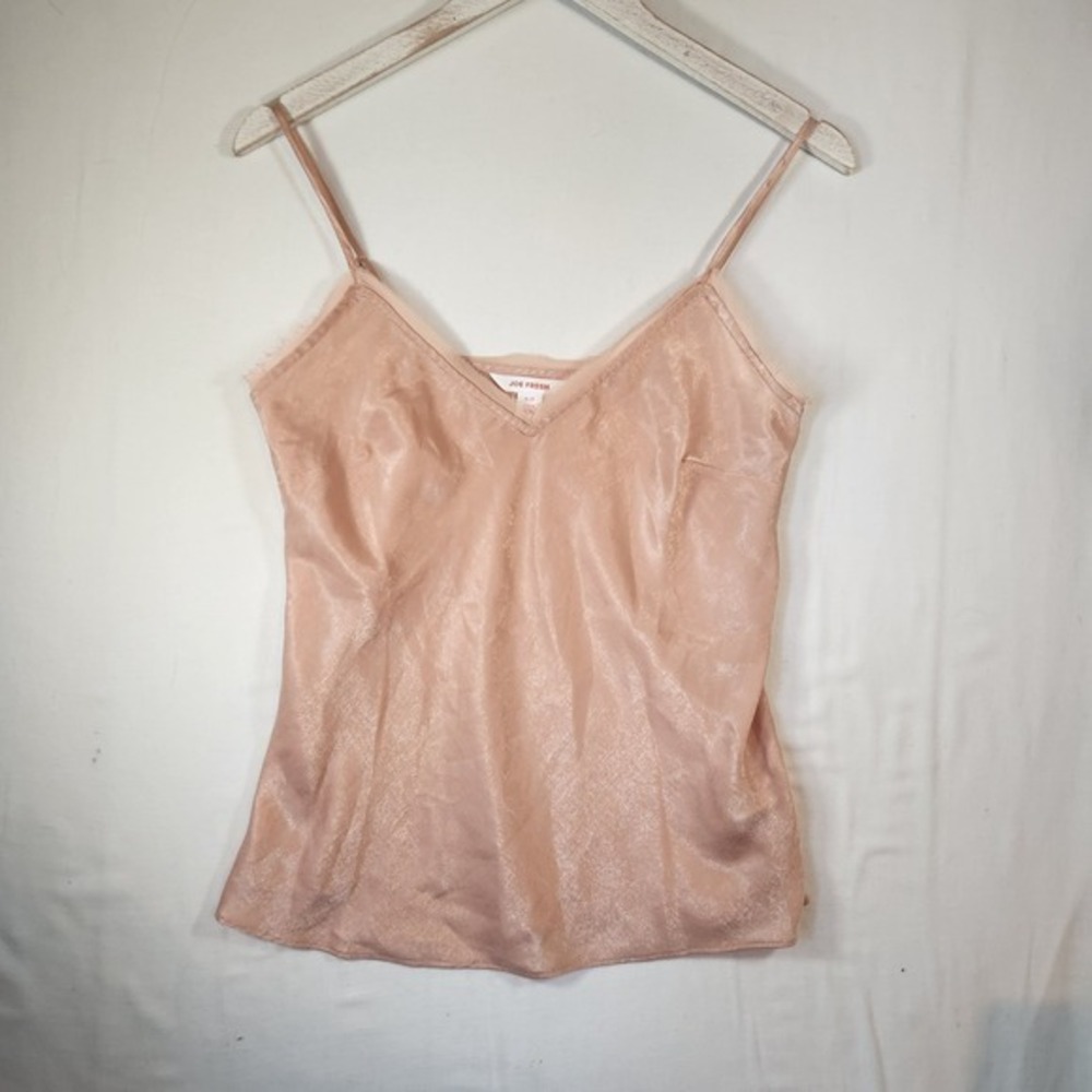 Joe Fresh Rose Gold Satin Cami Top Eyelash Lace Trim V-Neck  fairy whimsy